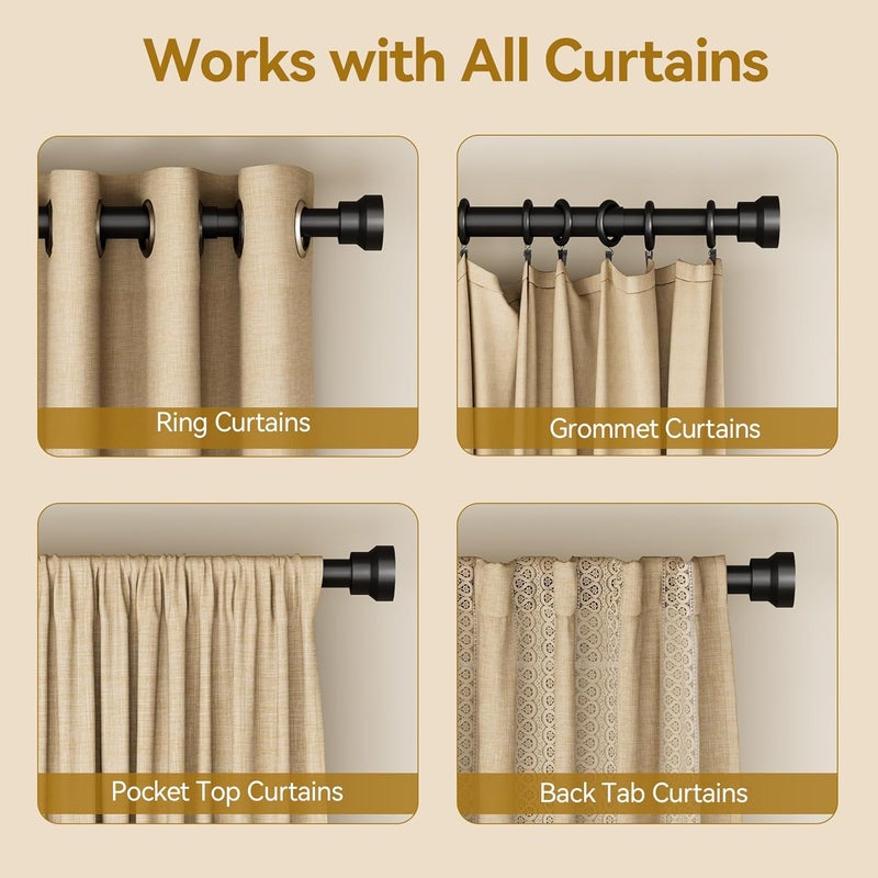 YaFex Curtain Rods 2 Pack 32-58 Inch, Heavy Duty 1 Inch Curtain Rod, Black Short Adjustable Window Treatment Rods, Modern Design, Easy Installation - Image 5